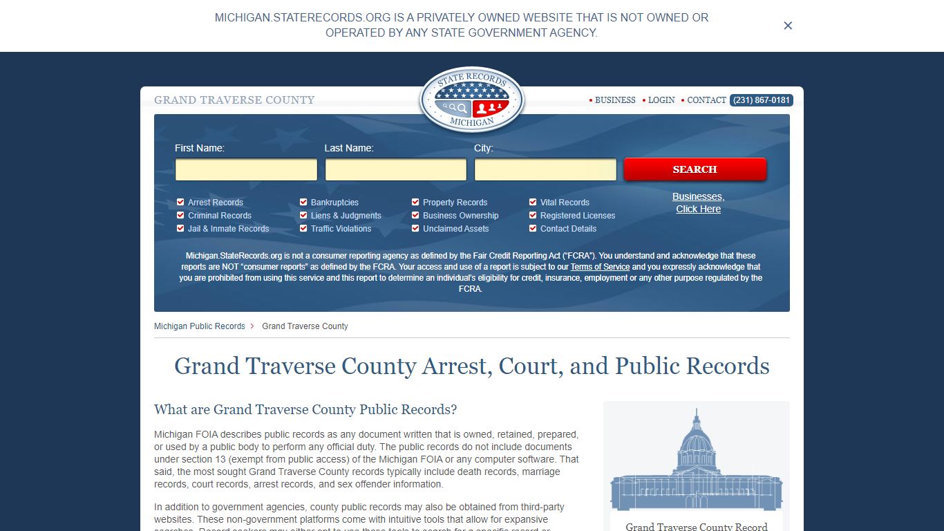 Grand Traverse County Arrest, Court, and Public Records