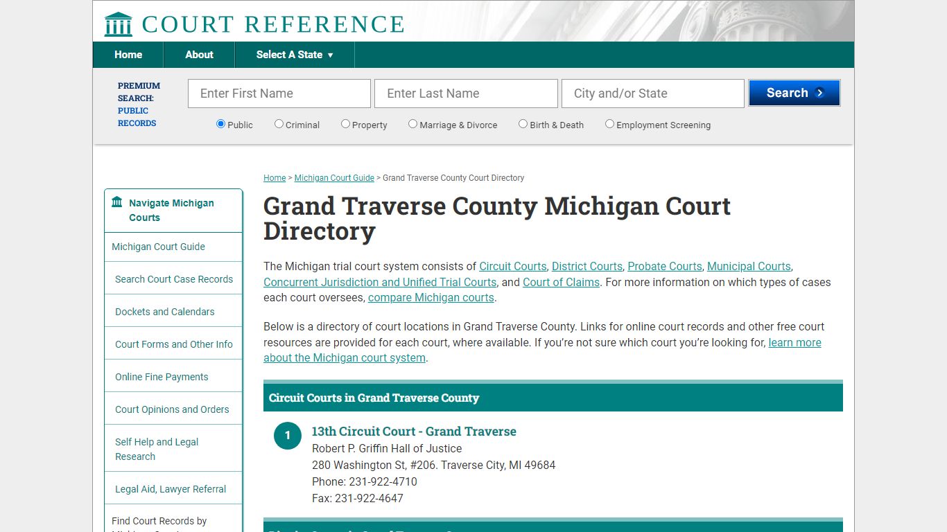 Grand Traverse County Michigan Court Directory